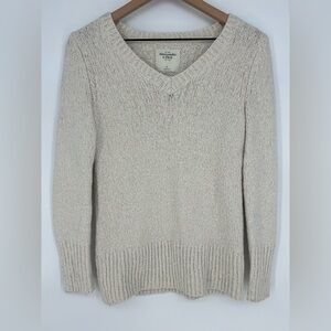 Abercrombie & Fitch Chunky Metallic Cream V-Neck Sweater In Women's Small